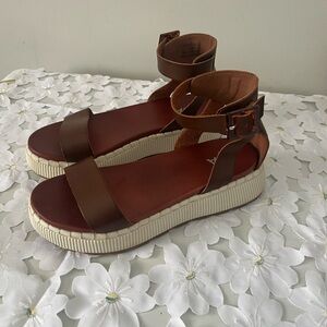 Size 8.5/9, Mia Brown Ankle-Strap Platform Sandals